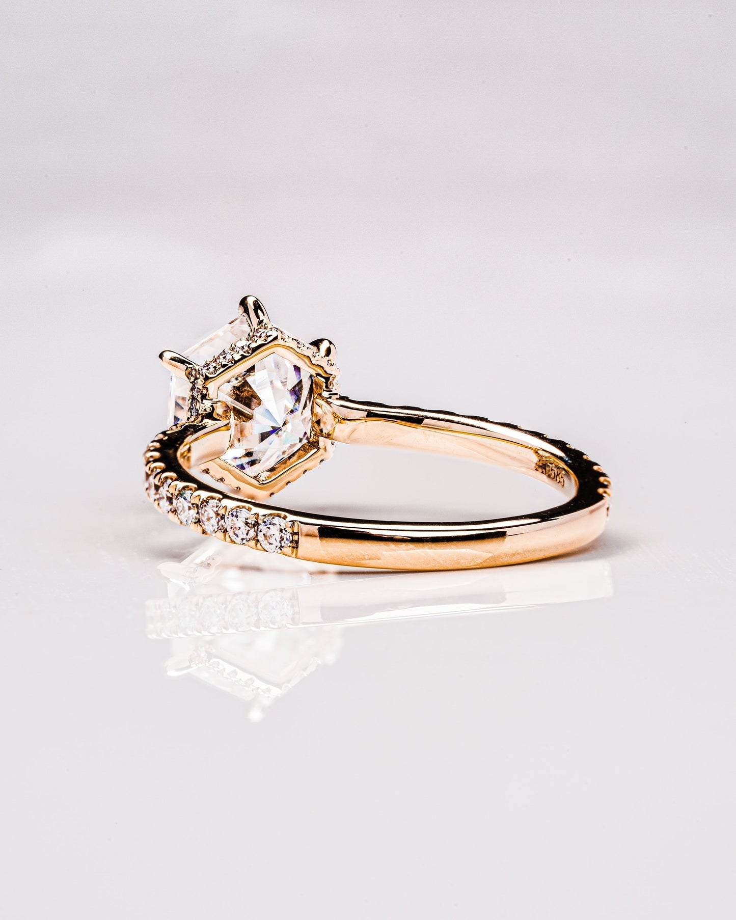 1.3 CT Hexagon Cut Hidden Halo Pave Lab Grown Diamond Engagement Ring