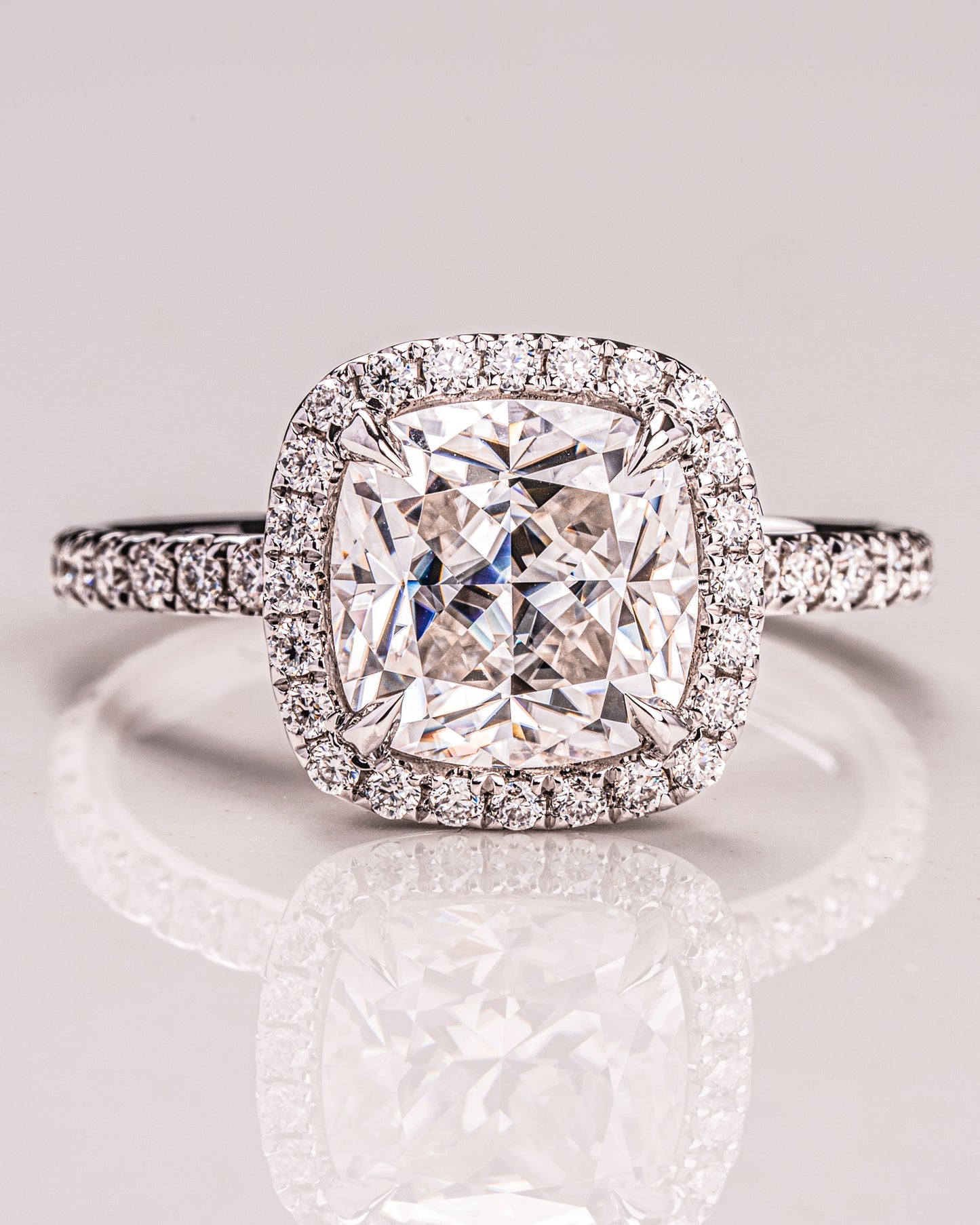1.80 CT Cushion Cut Halo Lab Grown Diamond Engagement Ring With Pave Setting