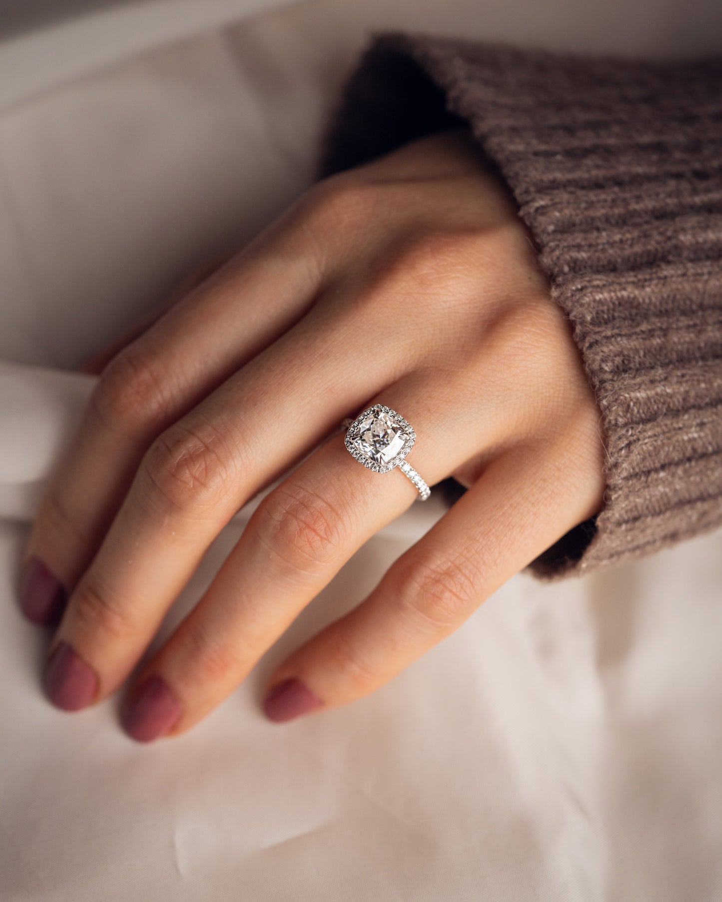 1.80 CT Cushion Cut Halo Lab Grown Diamond Engagement Ring With Pave Setting