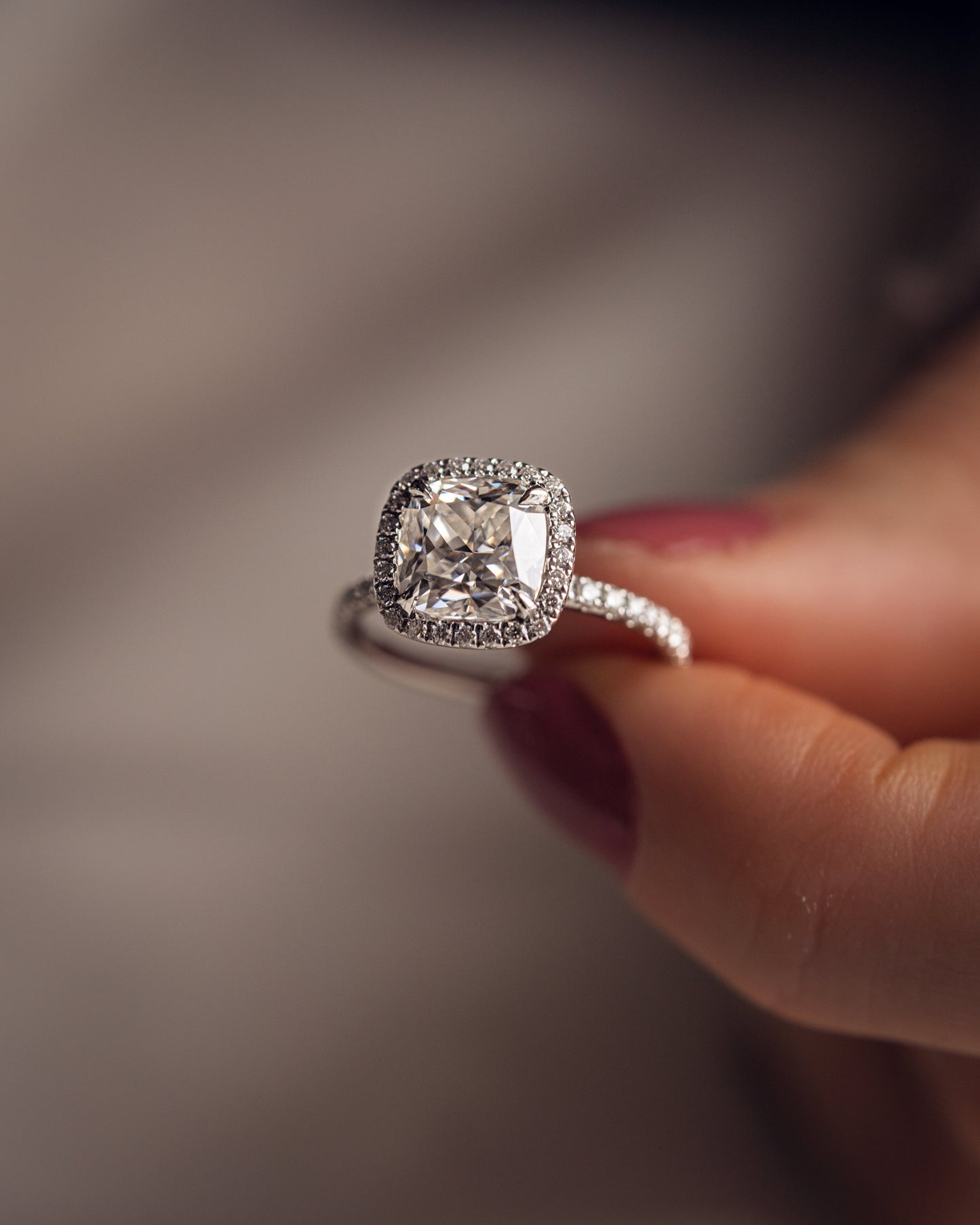 1.80 CT Cushion Cut Halo Lab Grown Diamond Engagement Ring With Pave Setting