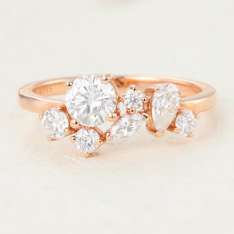 1.0 CT Round, Marquise & Pear Shaped Moissanite Cluster Wedding Band 3 1.0 CT Round, Marquise & Pear Shaped Moissanite Cluster Wedding Band 3