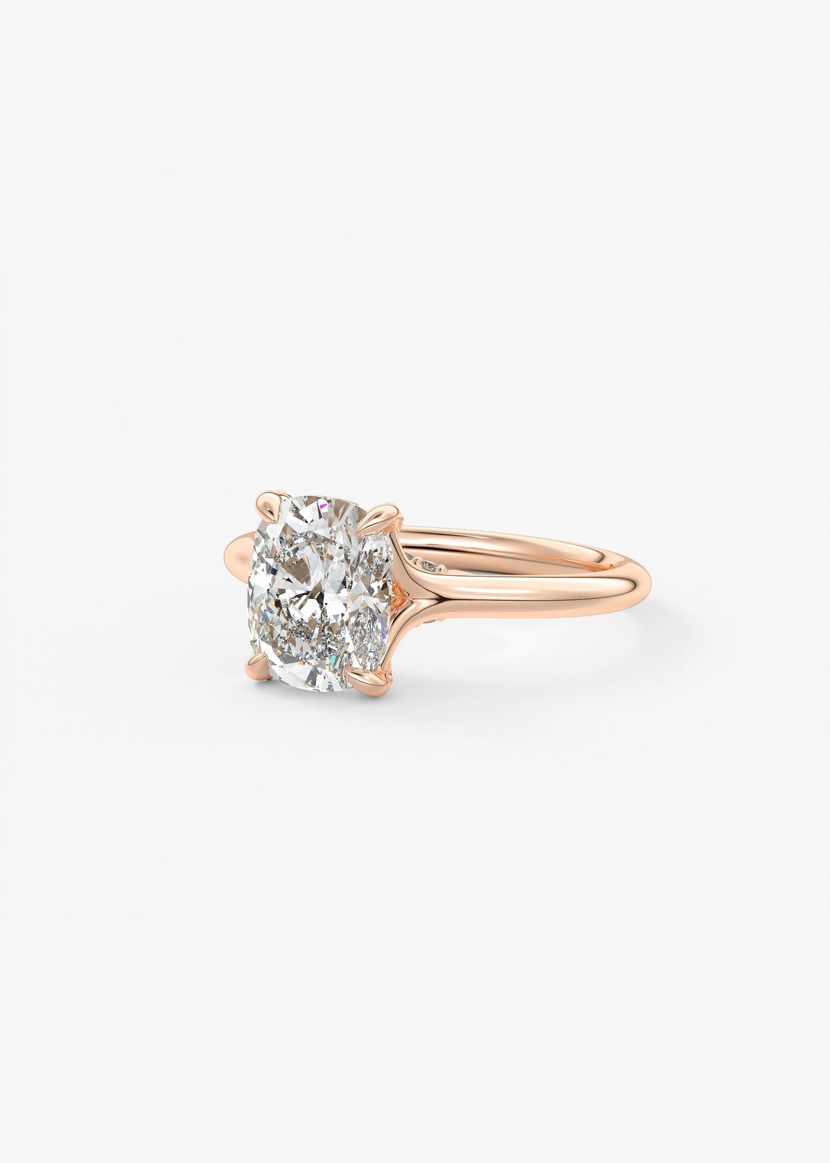 Elongated Cushion Hidden Halo Lab Grown Diamond Engagement Ring