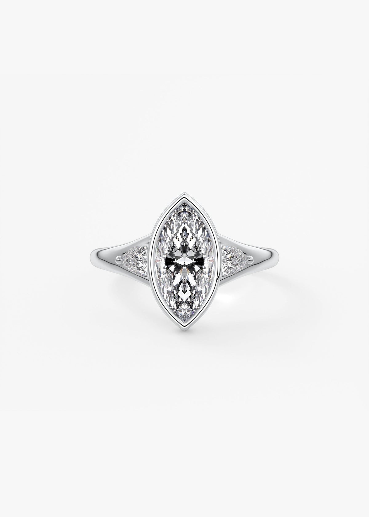 Marquise Three Stone Bezel Lab Grown Diamond Engagement Ring