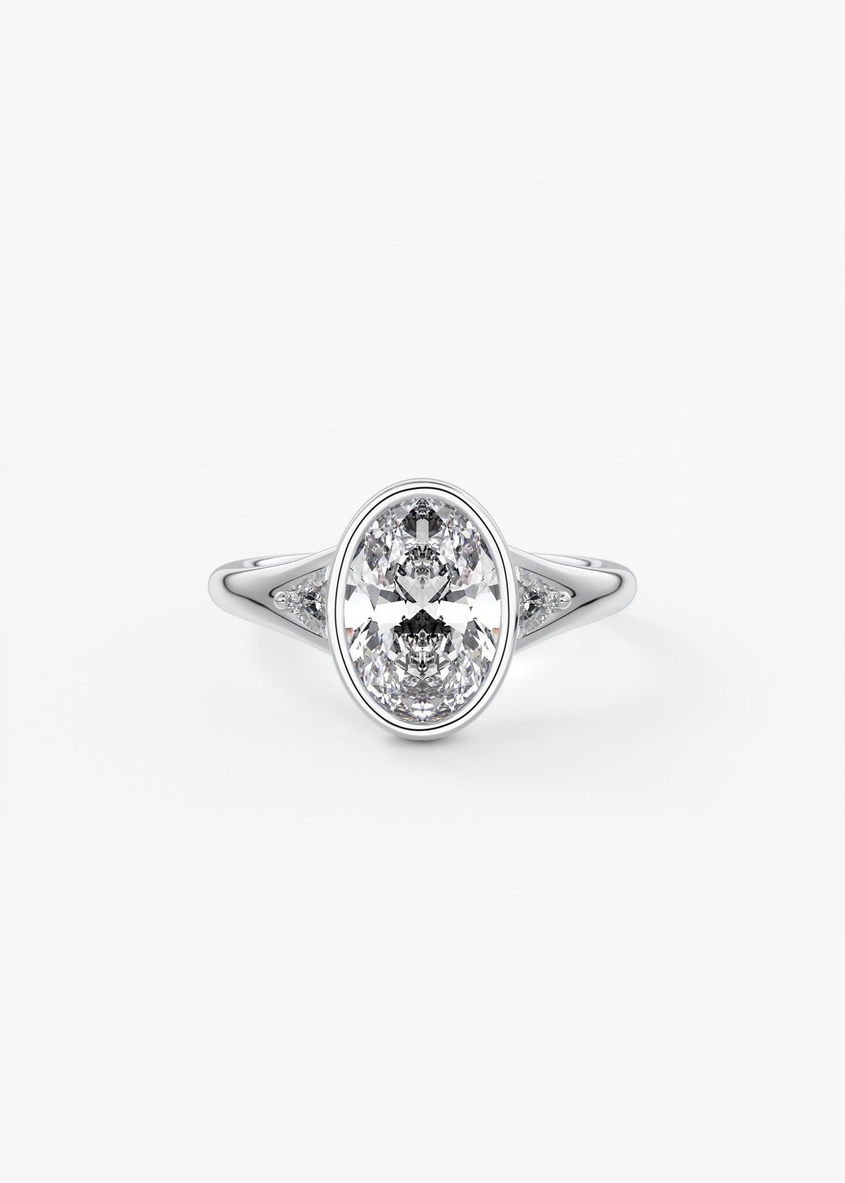 Oval Three Stone Bezel Lab Grown Diamond Engagement Ring