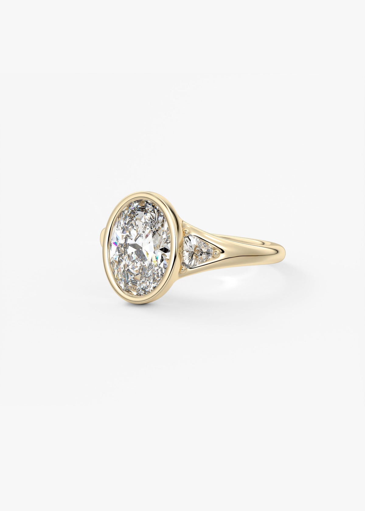 Oval Three Stone Bezel Lab Grown Diamond Engagement Ring