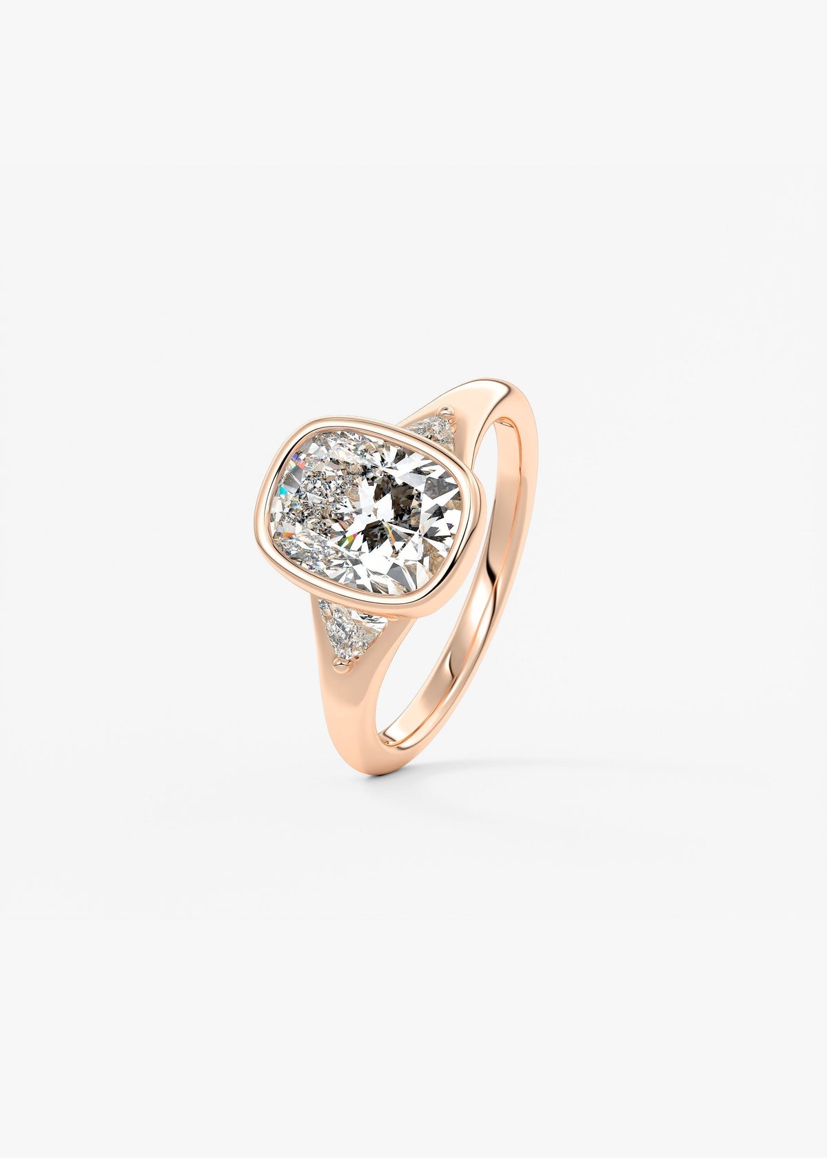 Elongated Cushion Three Stone Bezel Lab Grown Diamond Engagement Ring