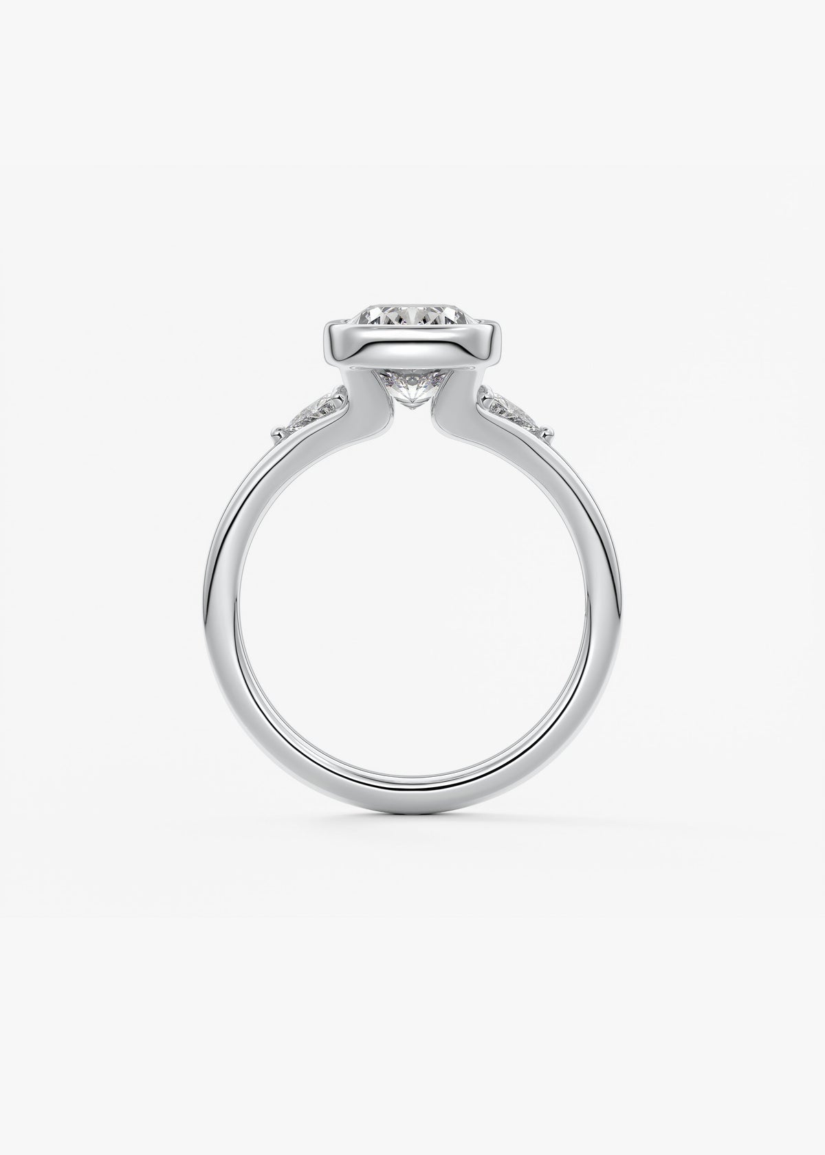 Elongated Cushion Three Stone Bezel Lab Grown Diamond Engagement Ring