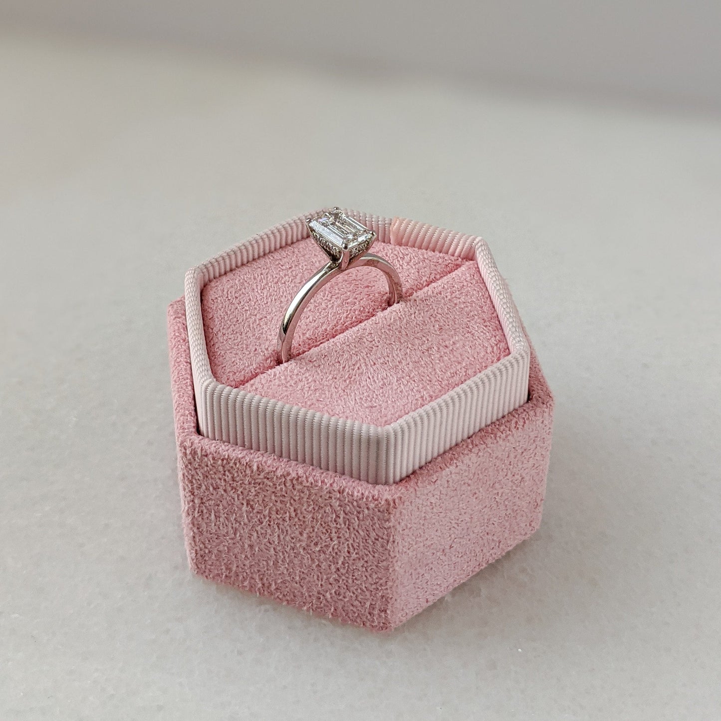 Emerald Hidden Halo Lab Grown Diamond Engagement Ring