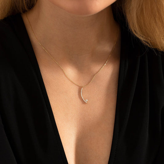 0.5 TCW Round Shape Moissanite Moon & Star Necklace