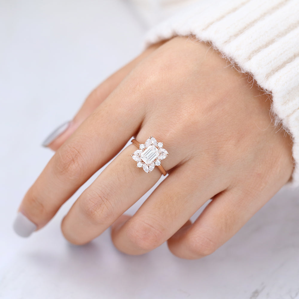 Emerald Cluster Lab-Grown Diamond Engagement Ring