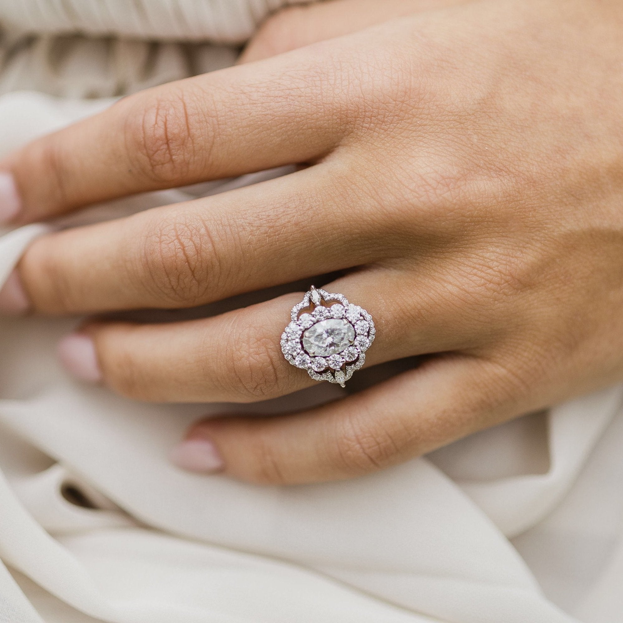 1.85 CT Oval Art Deco Halo Moissanite Engagement Ring 1 1.85 CT Oval Art Deco Halo Moissanite Engagement Ring 1