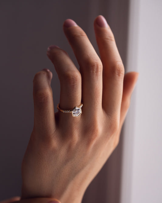 1.15 CT Hexagon Cut Pave Lab Grown Diamond Engagement Ring