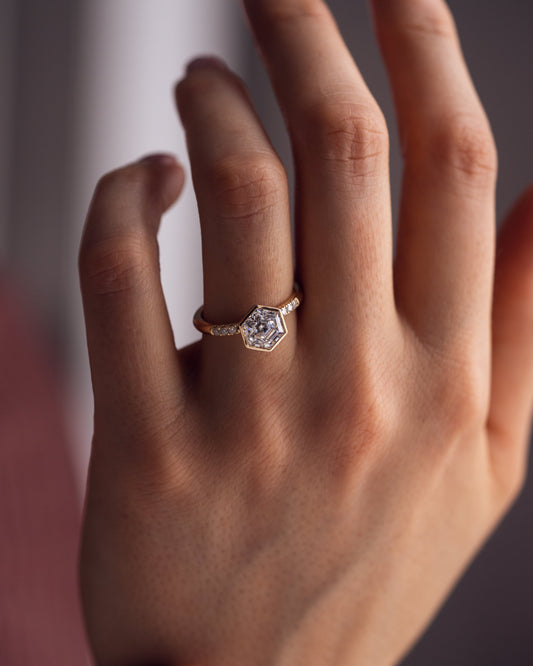 1.15 CT Hexagon Cut Pave Lab Grown Diamond Engagement Ring