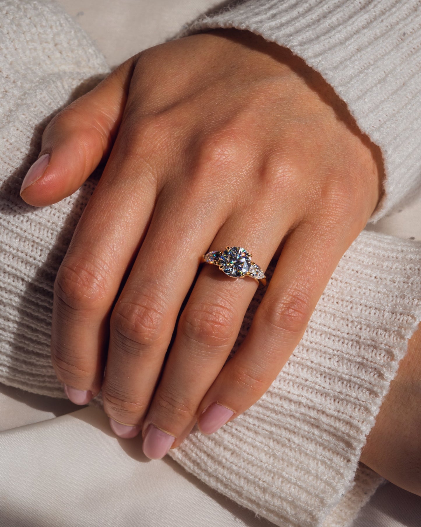 3.08 CT Round Three Stone Lab Grown Diamond Engagement Ring