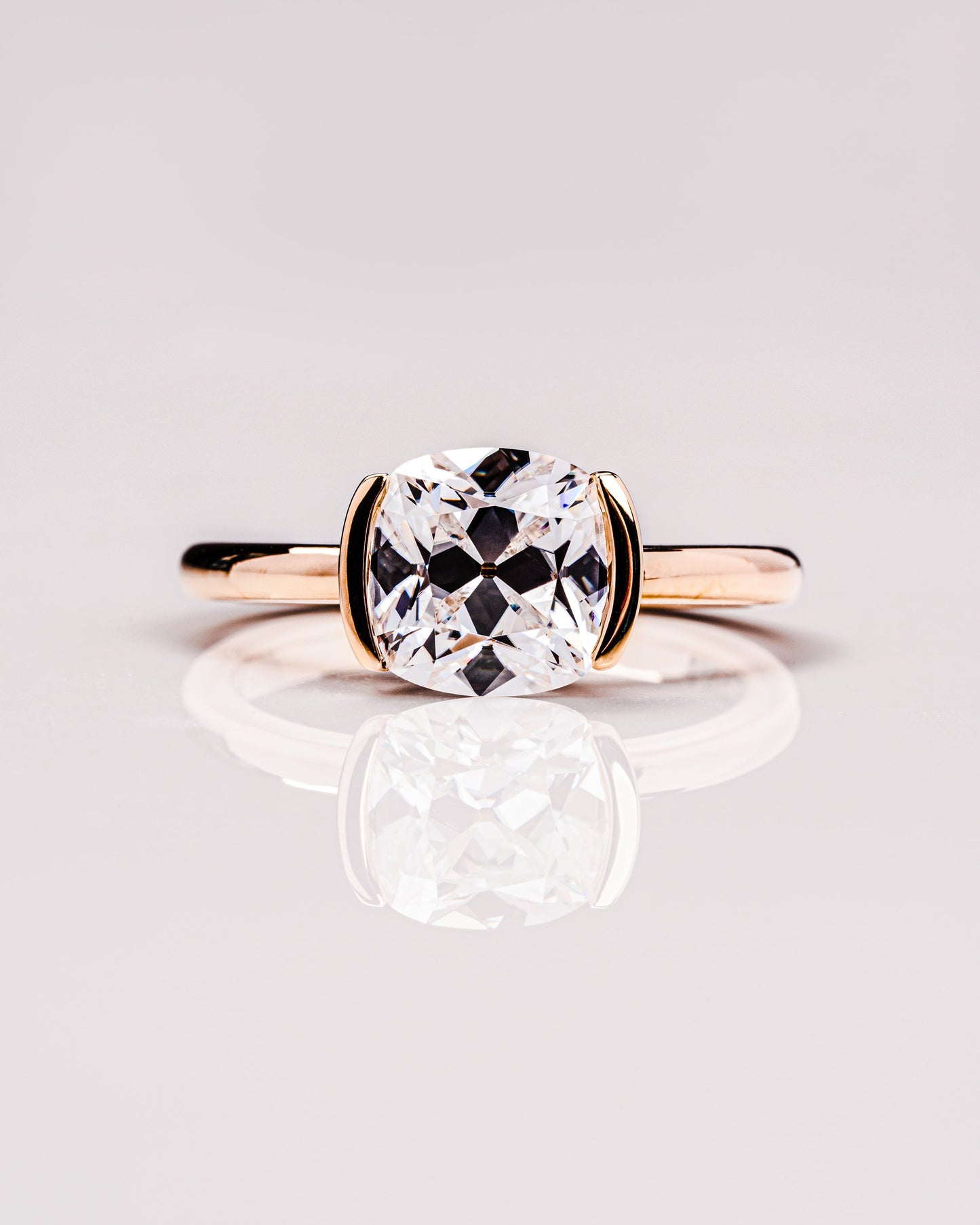 2.54 CT Cushion Half Bezel Solitaire Lab Grown Diamond Engagement Ring