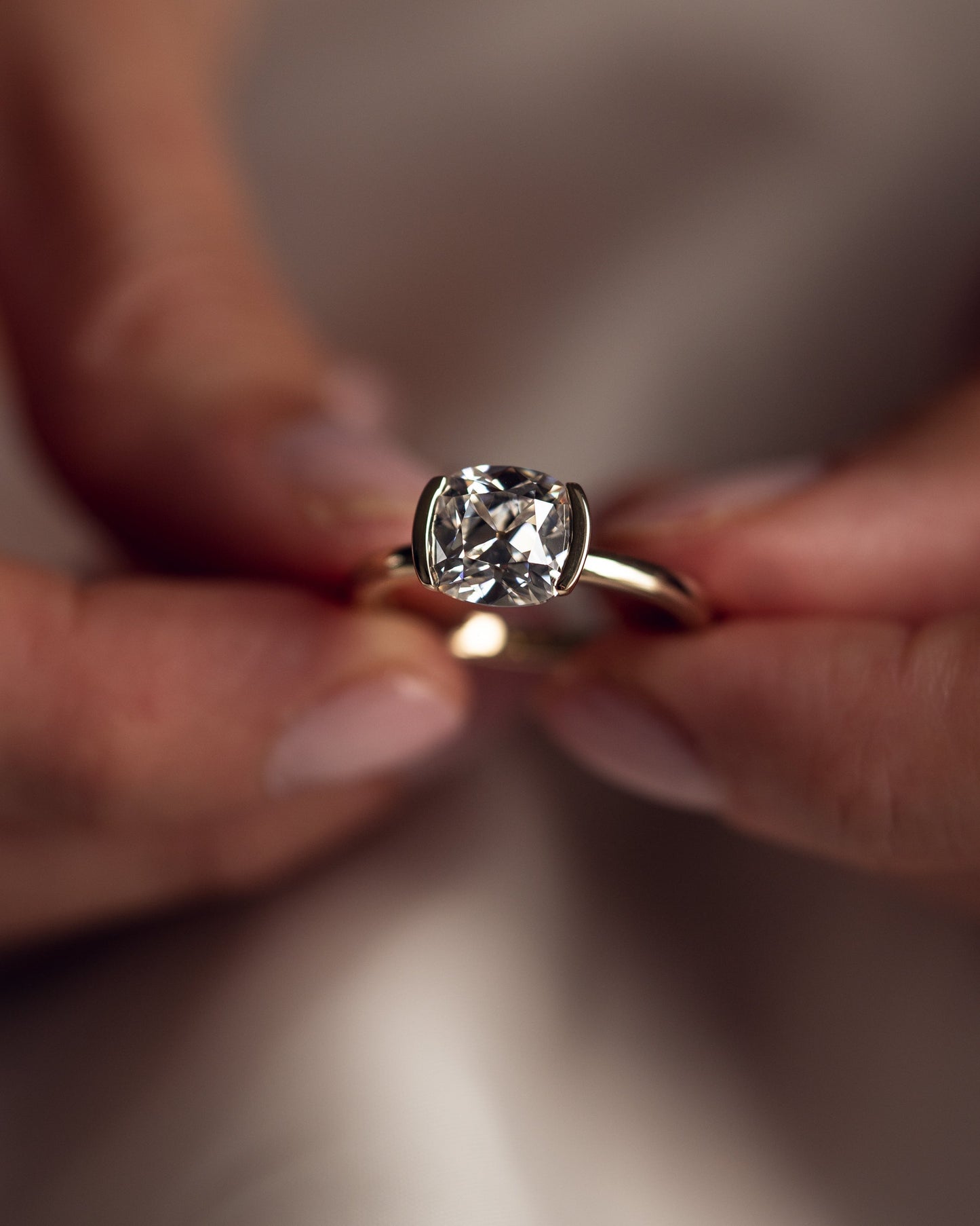 2.54 CT Cushion Half Bezel Solitaire Lab Grown Diamond Engagement Ring