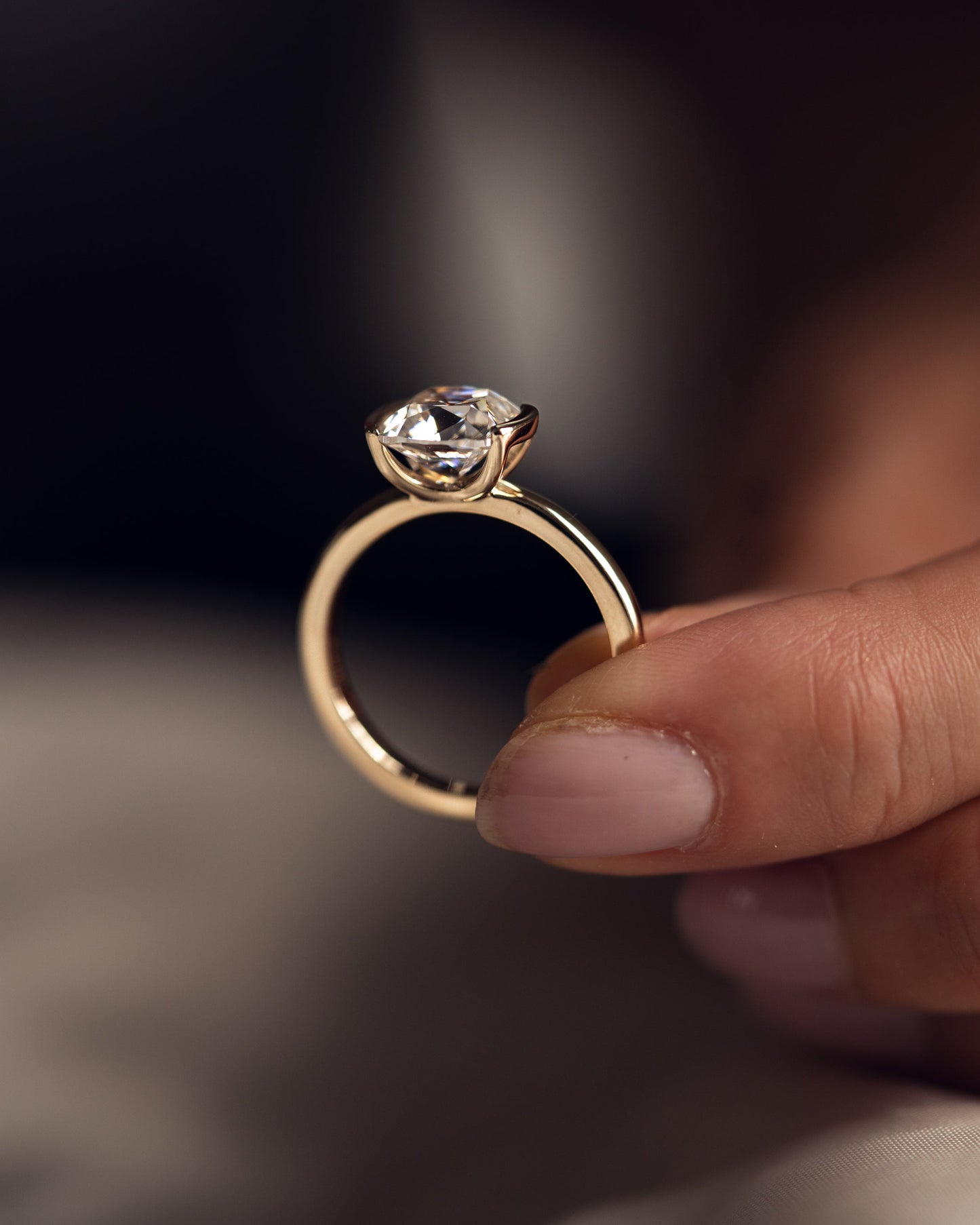 2.54 CT Cushion Half Bezel Solitaire Lab Grown Diamond Engagement Ring