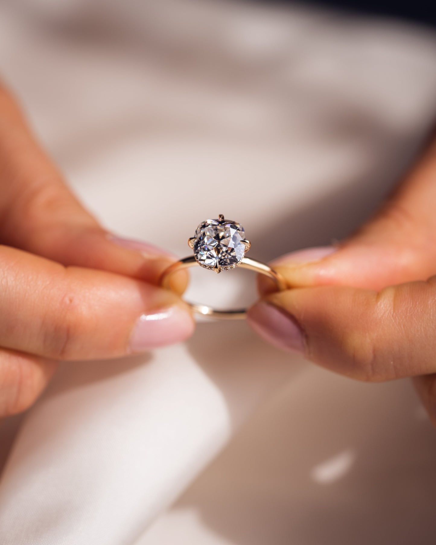 2.54 CT Cushion Cut Lab Grown Diamond Engagement Ring With Hidden Halo Setting