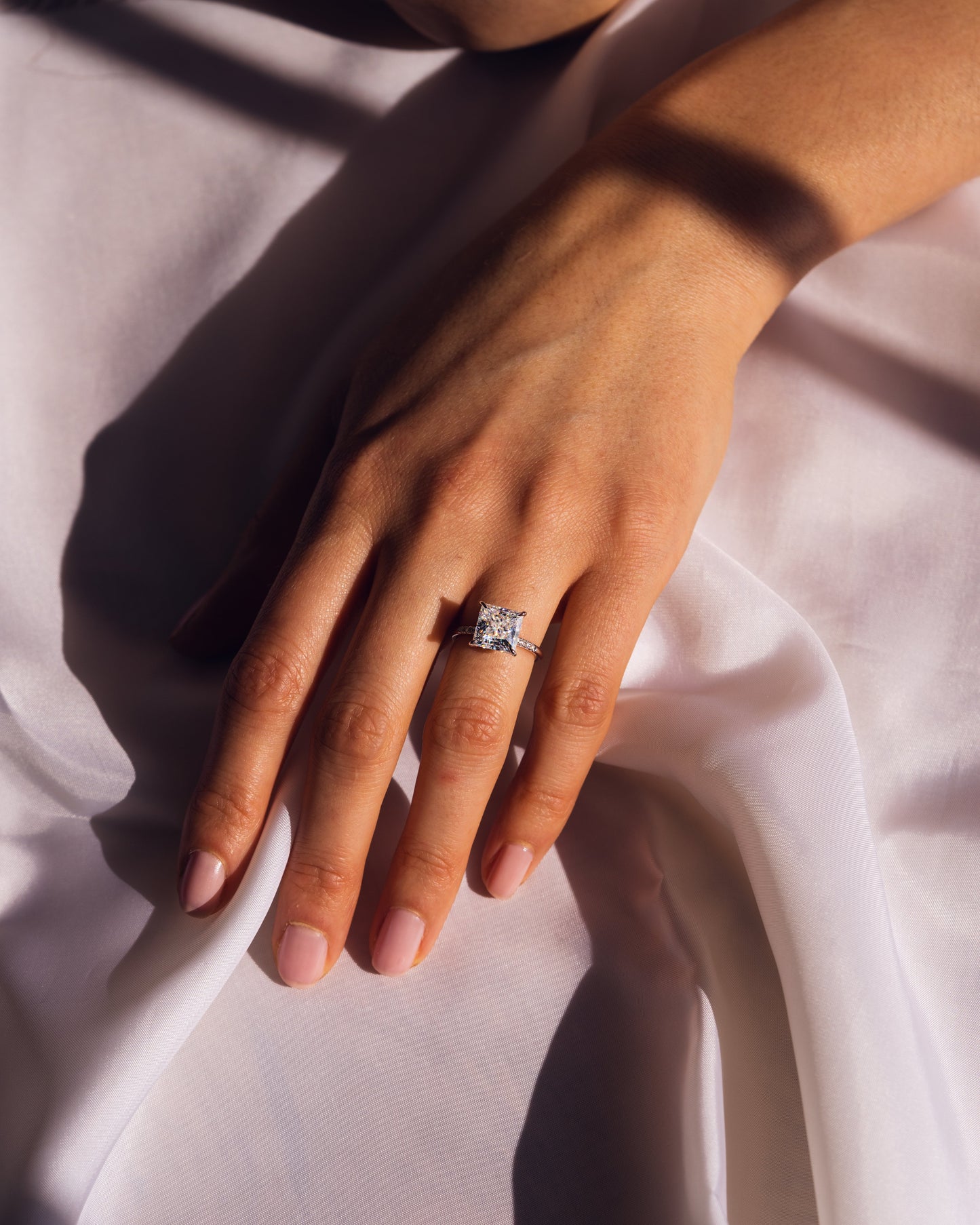 2.87 CT Princess Cut Lab Grown Diamond Engagement Ring With Hidden Halo Setting