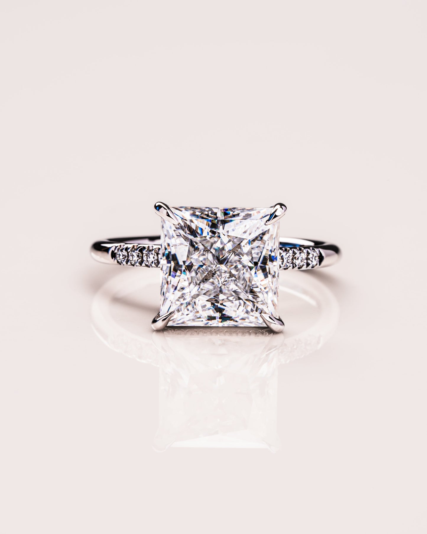 2.87 CT Princess Cut Lab Grown Diamond Engagement Ring With Hidden Halo Setting
