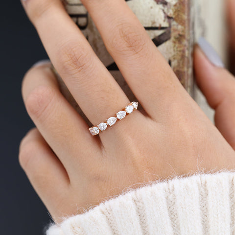 1.40 CT Pear Shaped Moissanite Half Eternity Wedding Band 6 1.40 CT Pear Shaped Moissanite Half Eternity Wedding Band 6