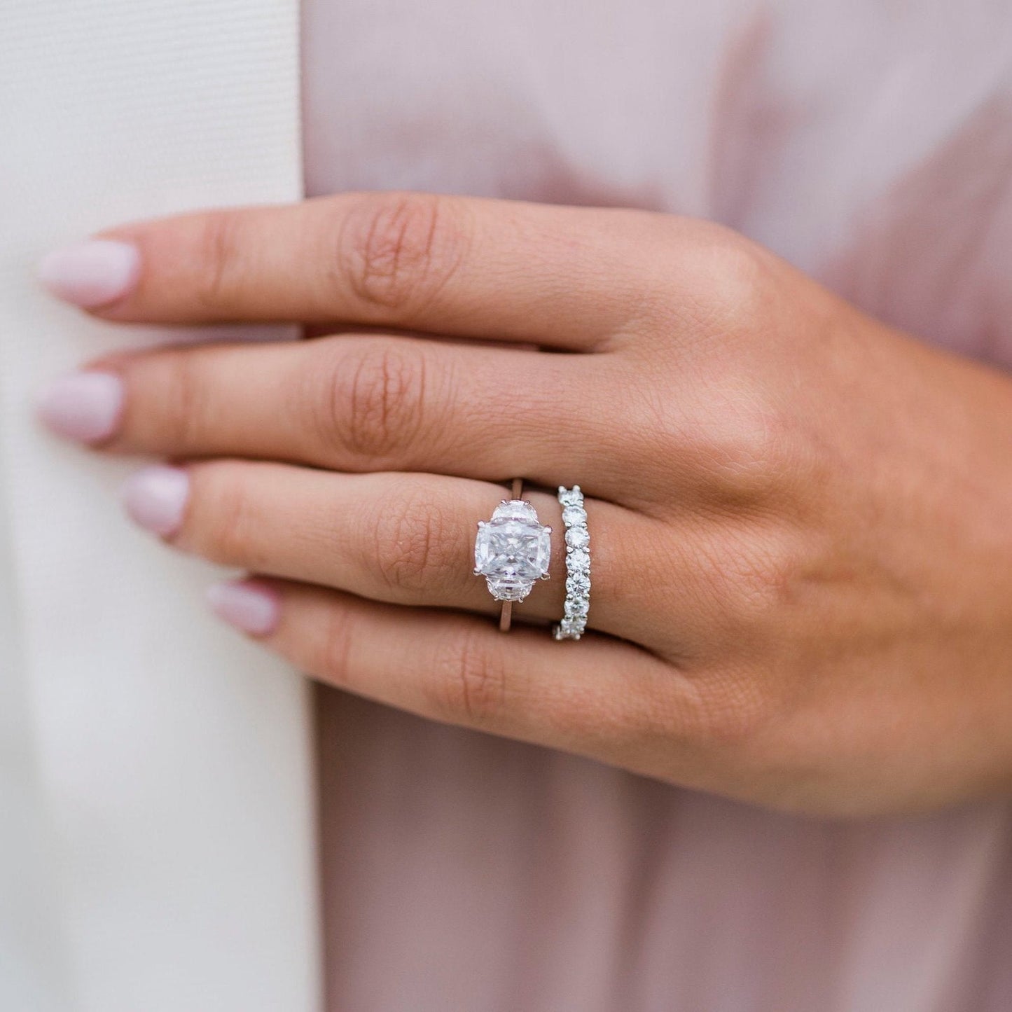 Elongated Cushion Three Stone Lab Grown Diamond Engagement Ring