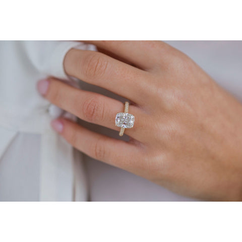 3.20 CT Elongated Cushion Solitaire Hidden Halo Moissanite Engagement Ring 2 3.20 CT Elongated Cushion Solitaire Hidden Halo Moissanite Engagement Ring 2