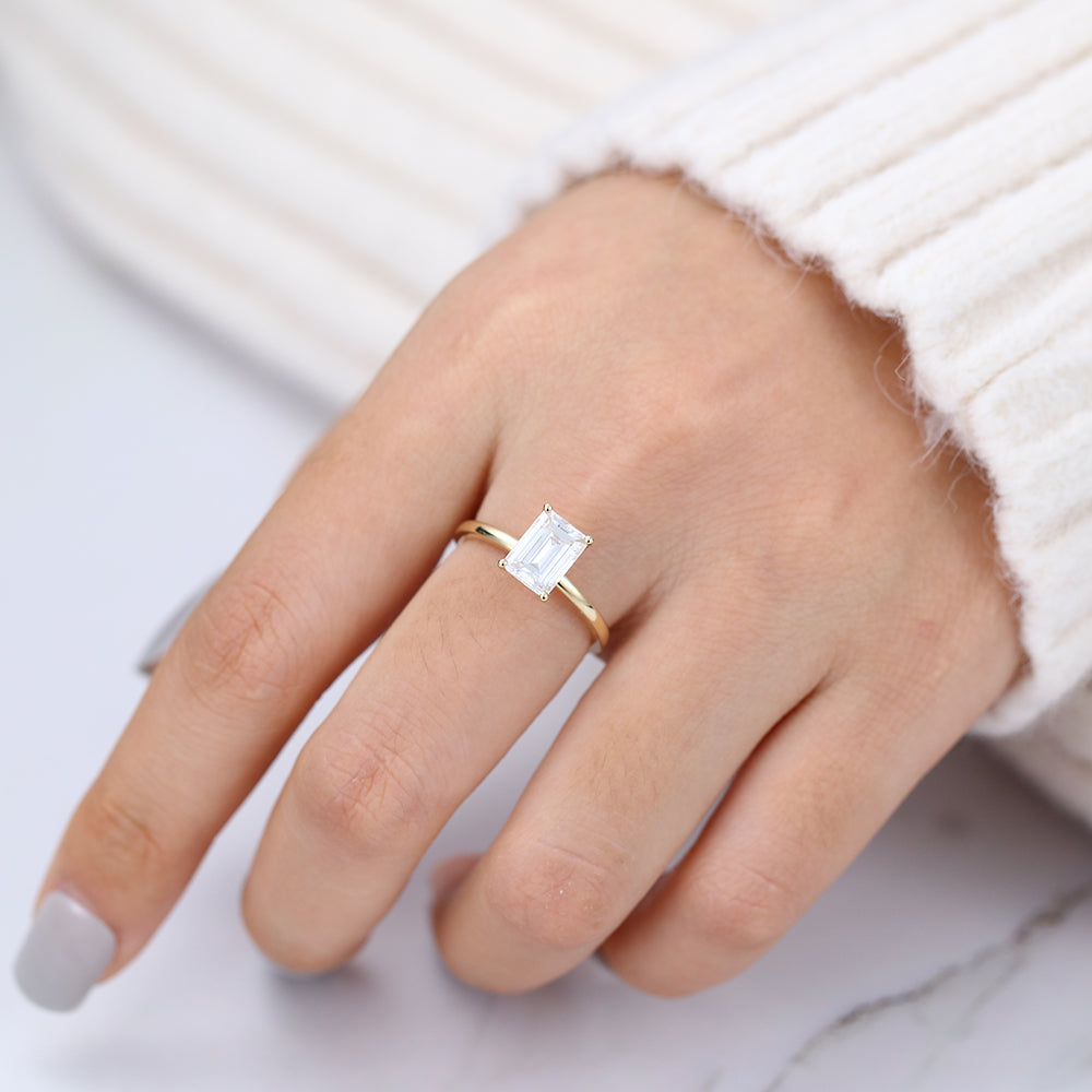 Emerald Solitaire Lab-Grown Diamond Engagement Ring