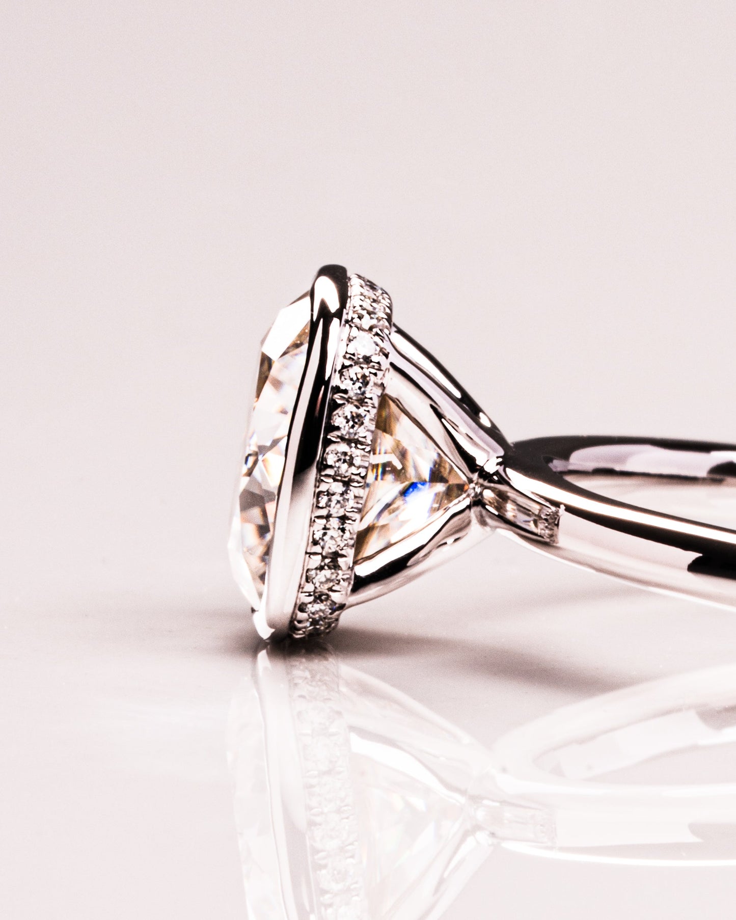 2.15 CT Cushion Hidden Halo Bezel Lab Grown Diamond Engagement Ring