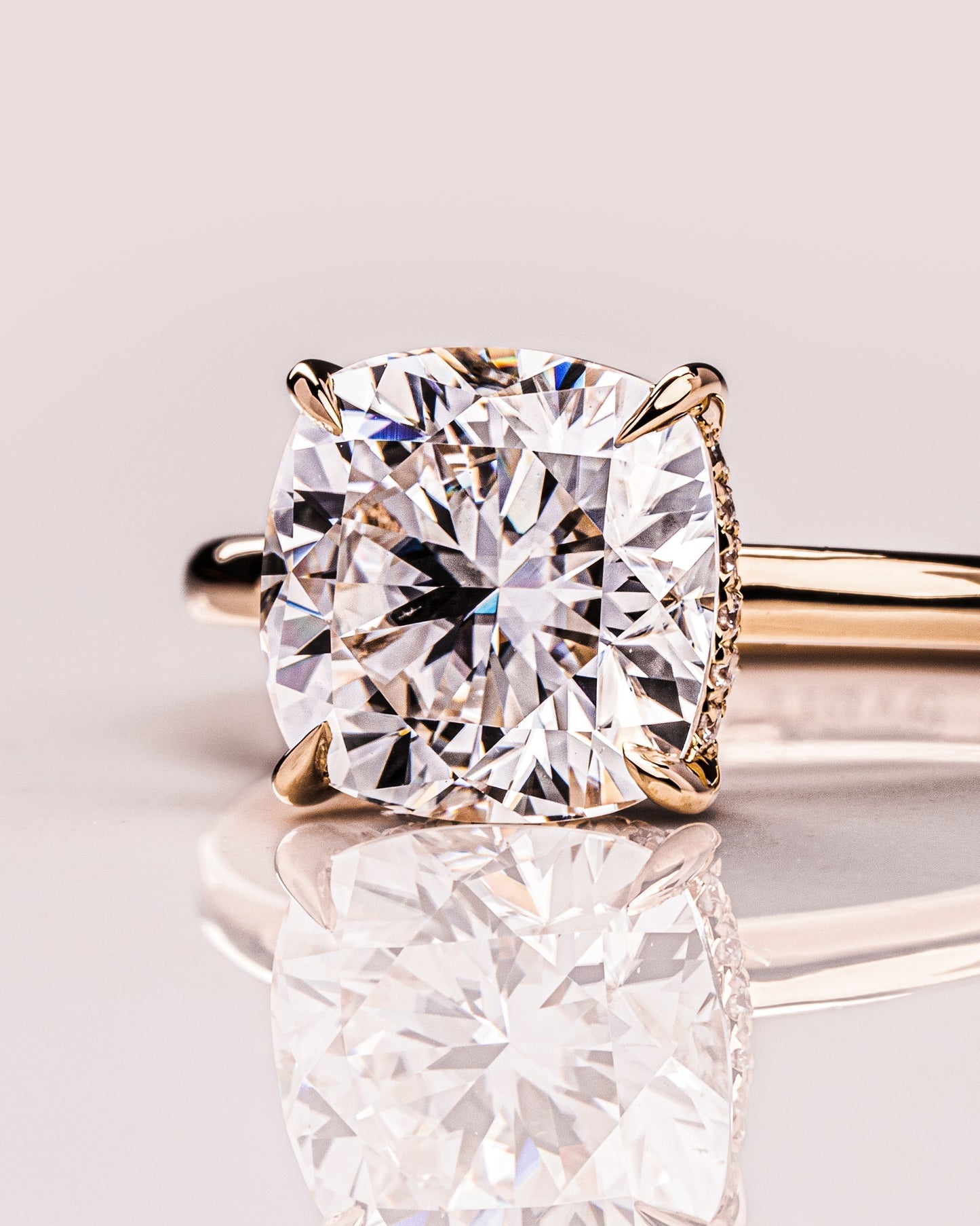 2.15 CT Cushion Cut Lab Grown Diamond Engagement Ring With Hidden Halo Setting