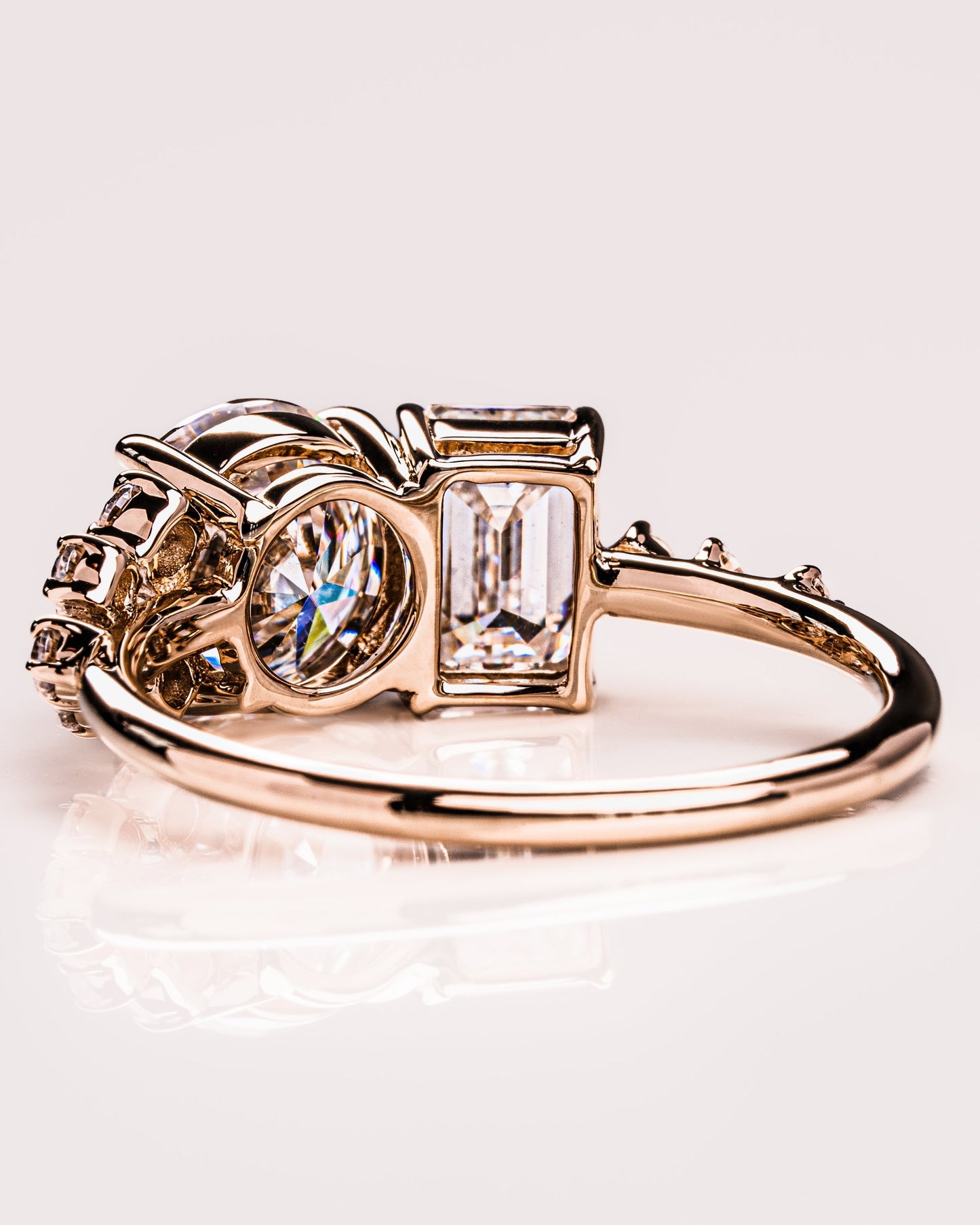 2.80 CT Emerald & Round Cut Two Stone Lab Grown Diamond Engagement Ring