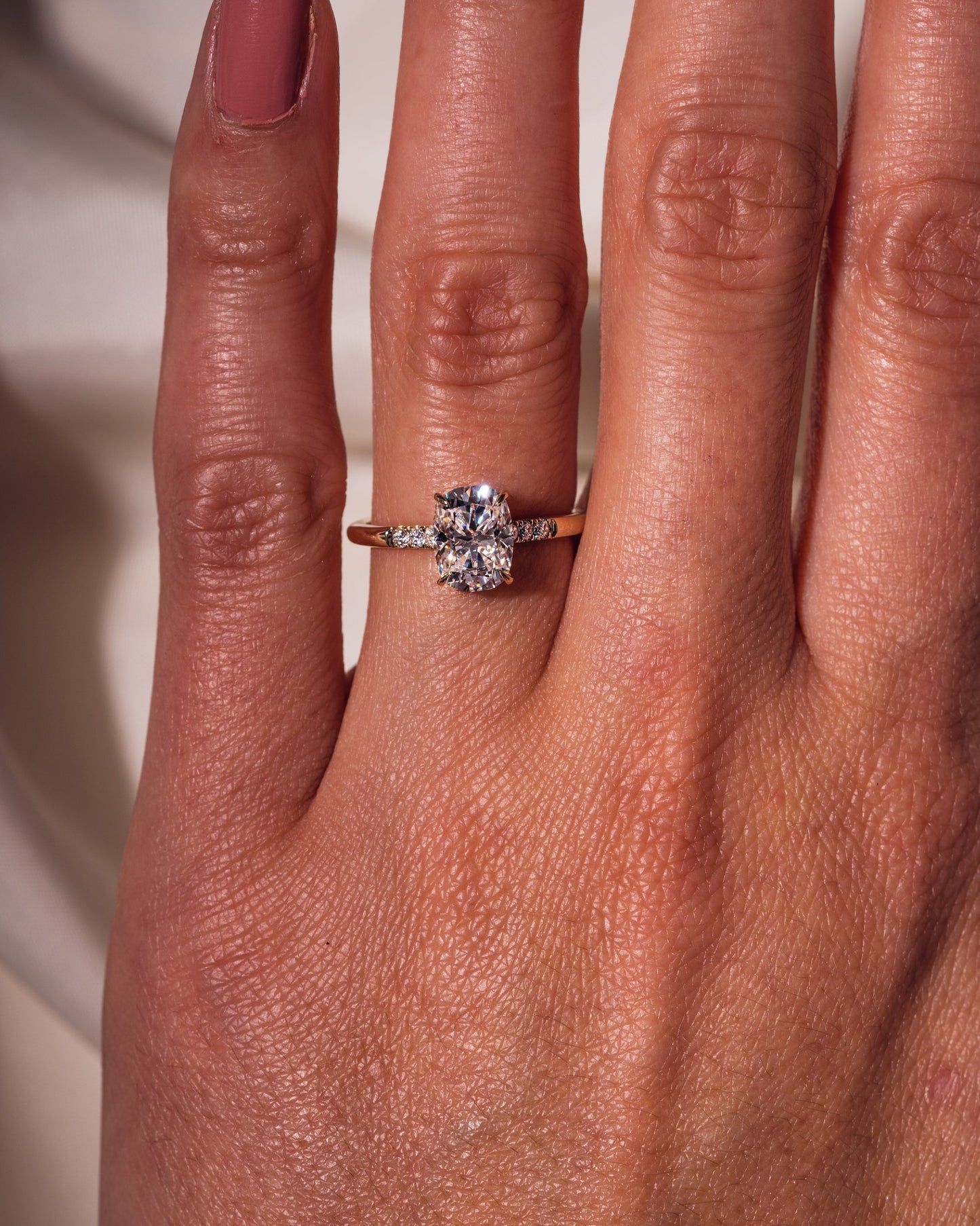 1.49 CT Cushion Cut Lab Grown Diamond Engagement Ring With Hidden Halo Setting