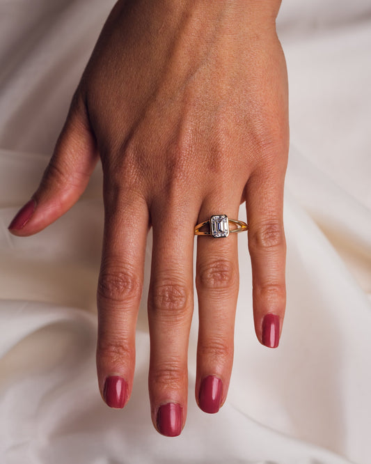 1.6 CT Emerald Bezel Solitaire Split Shank Style Lab Grown Diamond Engagement Ring