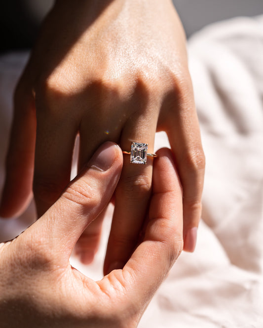 2.30 CT Emerald Cut Lab Grown Diamond Solitaire Engagement Ring With Hidden Halo Setting