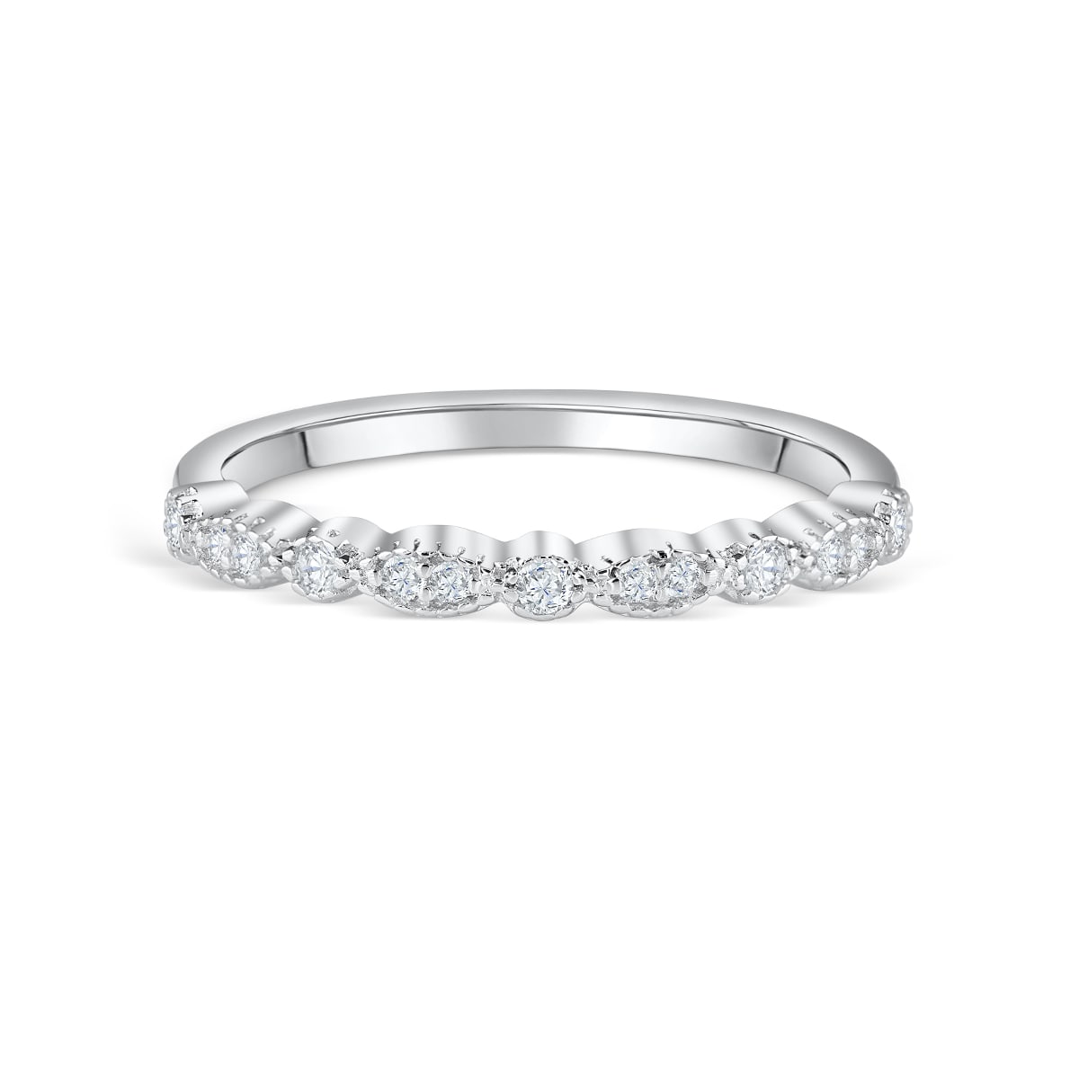0.16 TCW Round Milgrain Style Moissanite Wedding Band 6 0.16 TCW Round Milgrain Style Moissanite Wedding Band 6