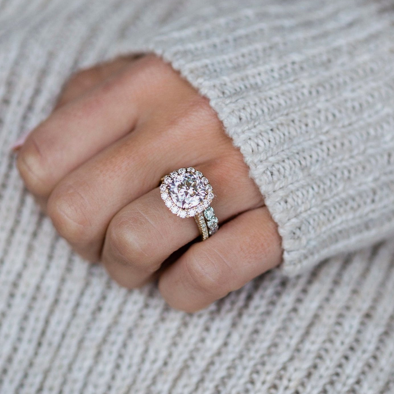 Cushion Halo & Pave Lab Grown Diamond Engagement Ring