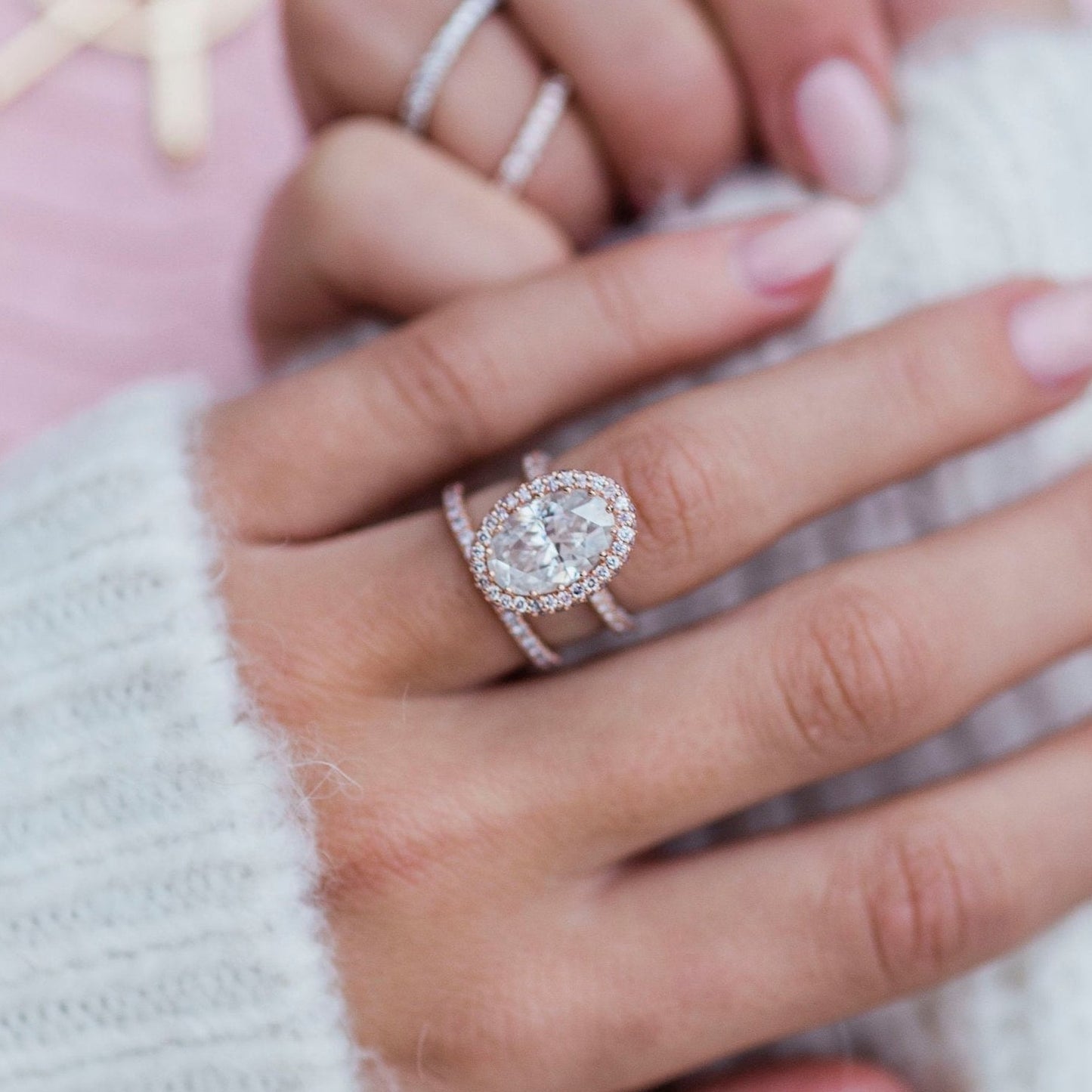 Oval Halo & Pave Lab Grown Diamond Engagement Ring