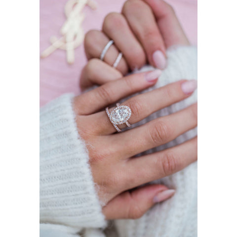 3.90 CT Oval Halo & Pave Moissanite Engagement Ring 3 3.90 CT Oval Halo & Pave Moissanite Engagement Ring 3