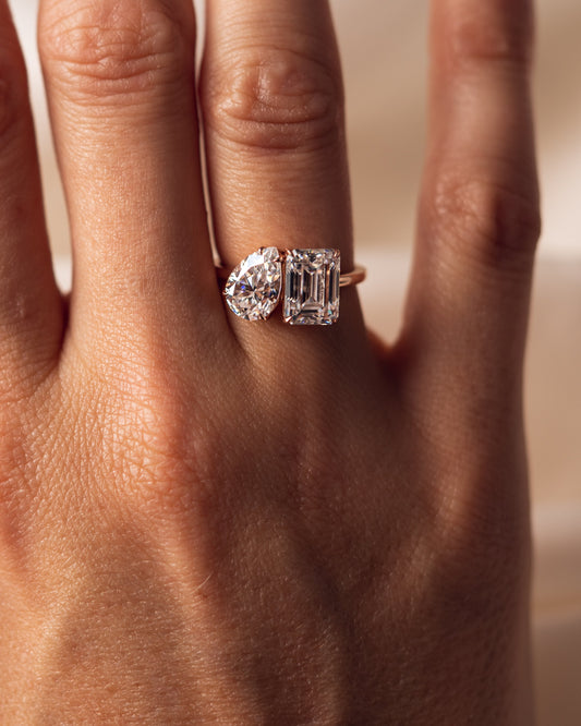 3.75 CT Emerald & Pear Cut Two Stones Toi Et Moi Lab Grown Diamond Engagement Ring
