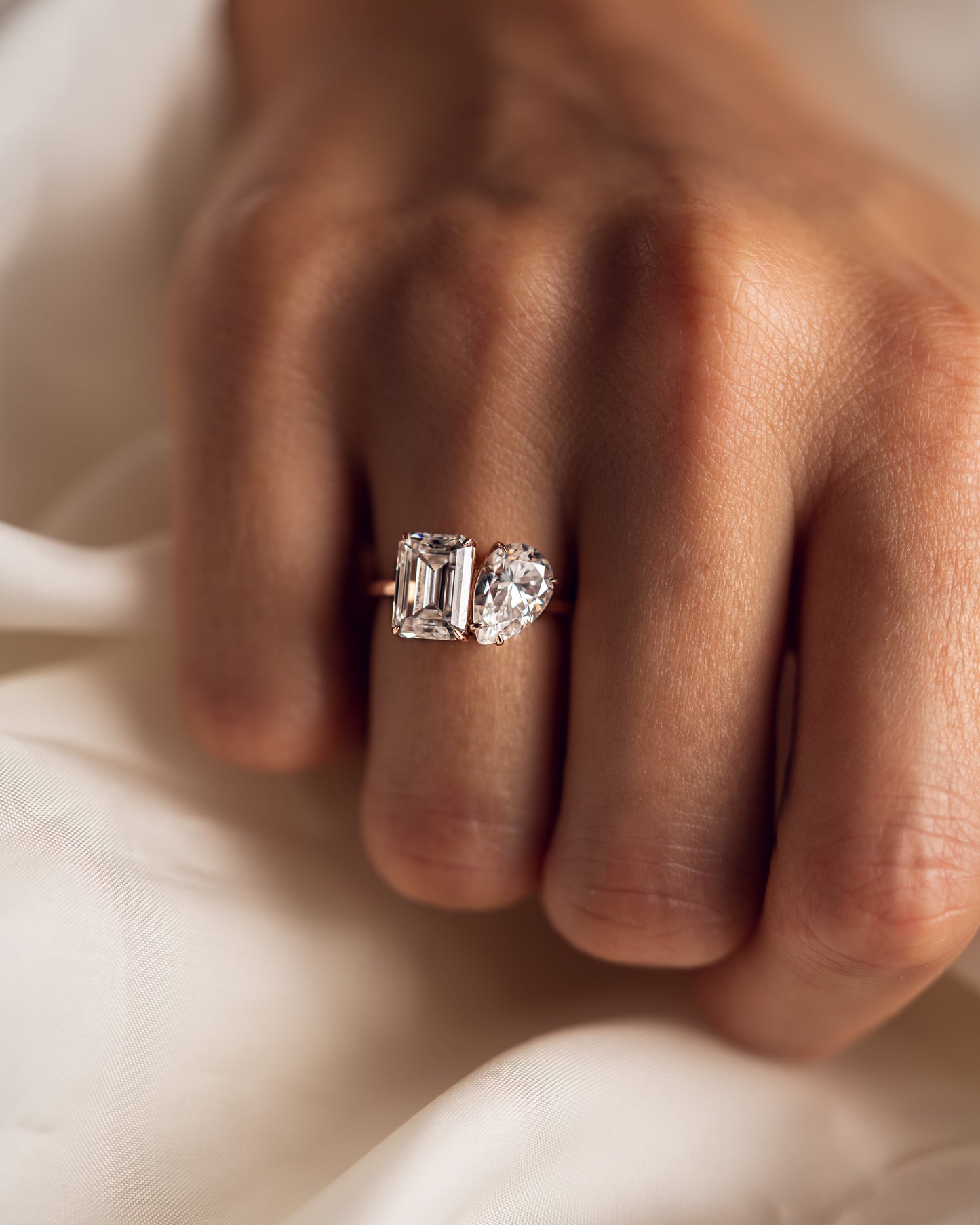 3.75 CT Emerald & Pear Cut Two Stones Toi Et Moi Lab Grown Diamond Engagement Ring