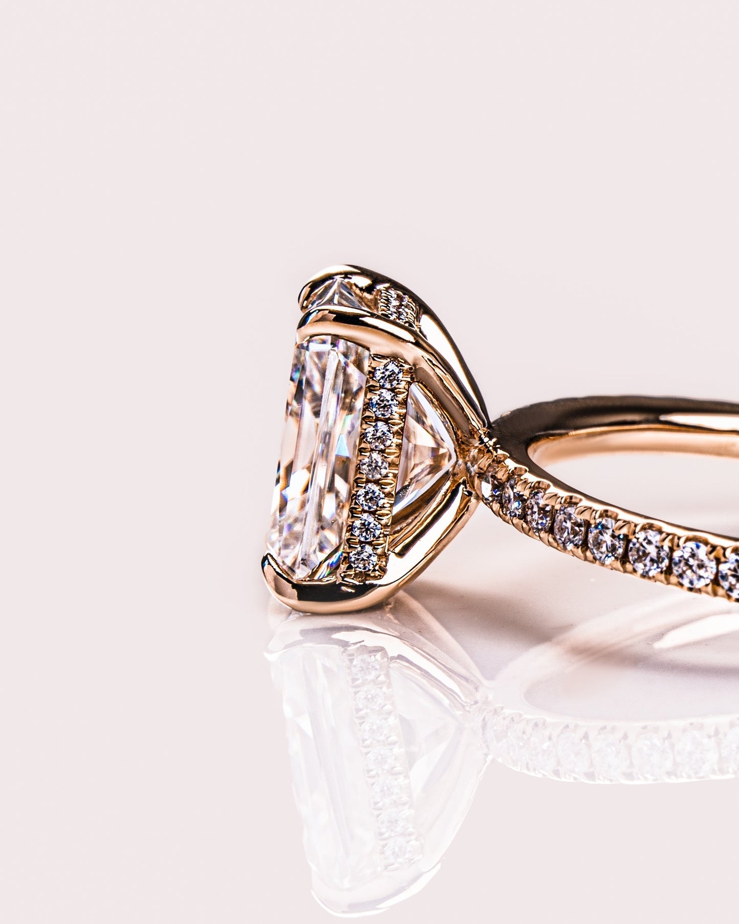 2.43 CT Radiant Cut Lab Grown Diamond Engagement Ring With Hidden Halo Setting