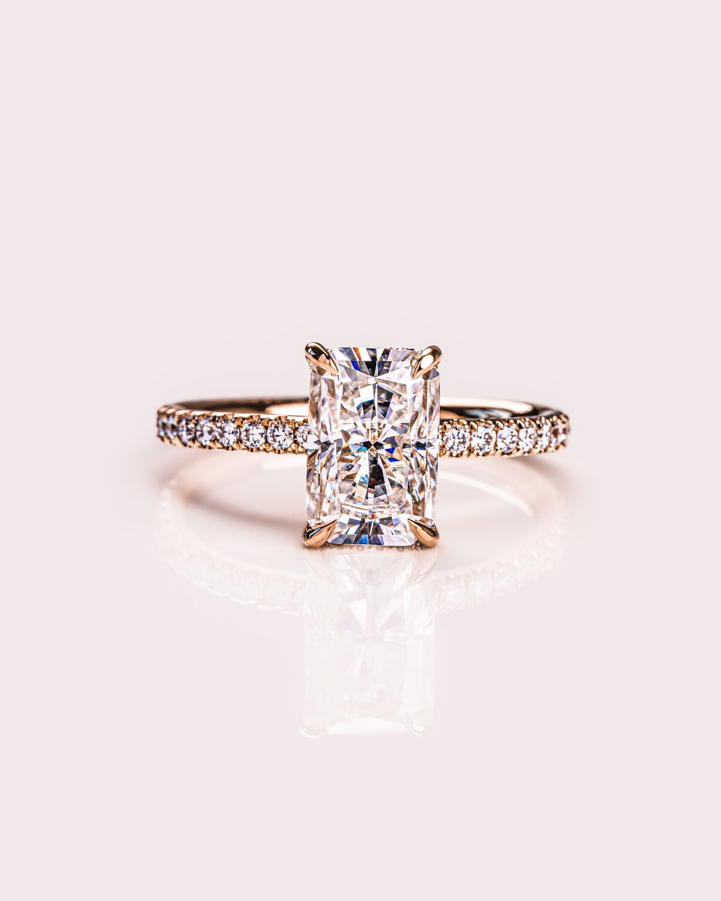 2.43 CT Radiant Cut Lab Grown Diamond Engagement Ring With Hidden Halo Setting