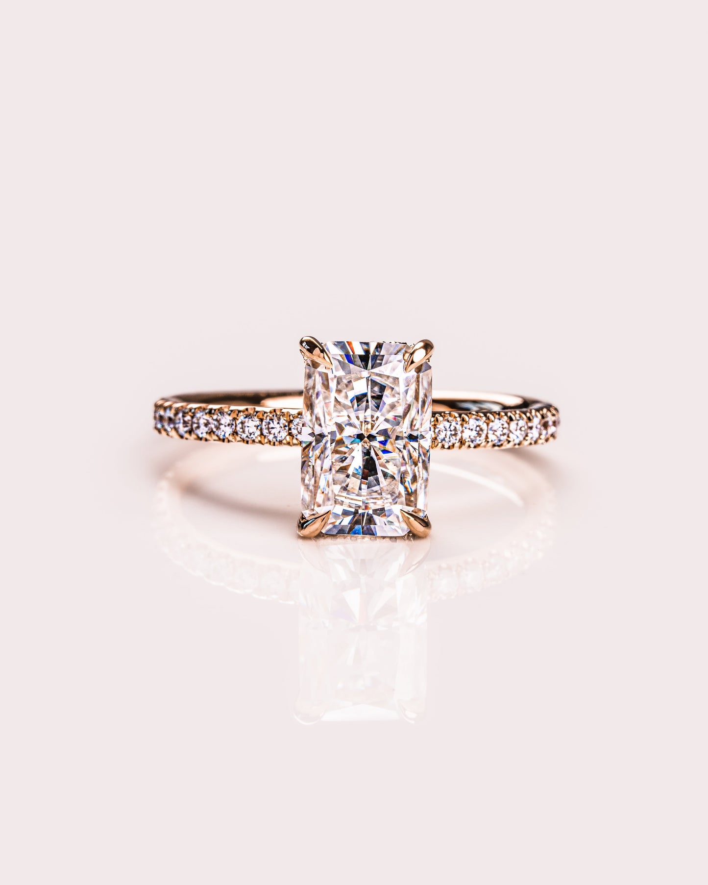 2.43 CT Radiant Cut Lab Grown Diamond Engagement Ring With Hidden Halo Setting