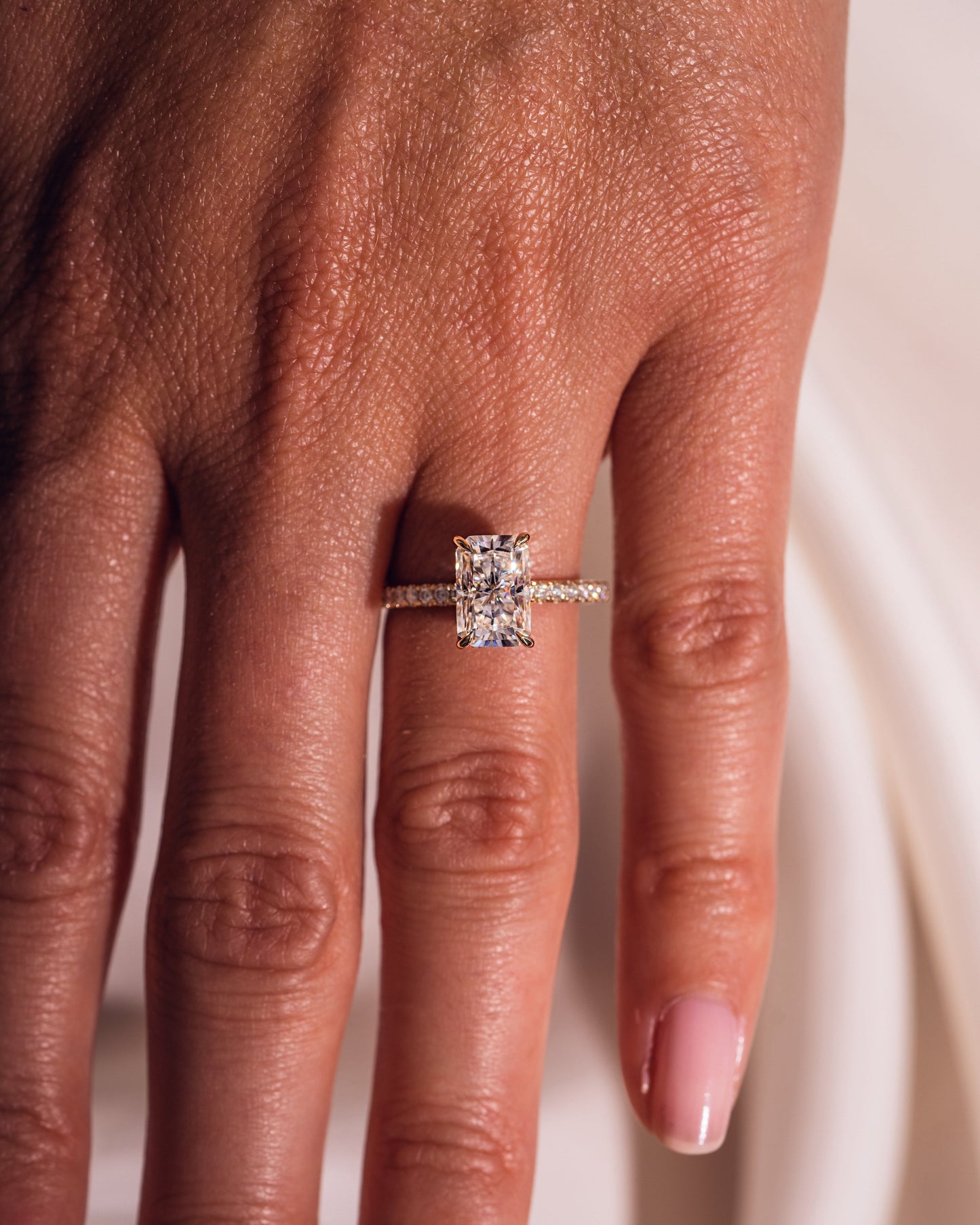 2.43 CT Radiant Cut Lab Grown Diamond Engagement Ring With Hidden Halo Setting