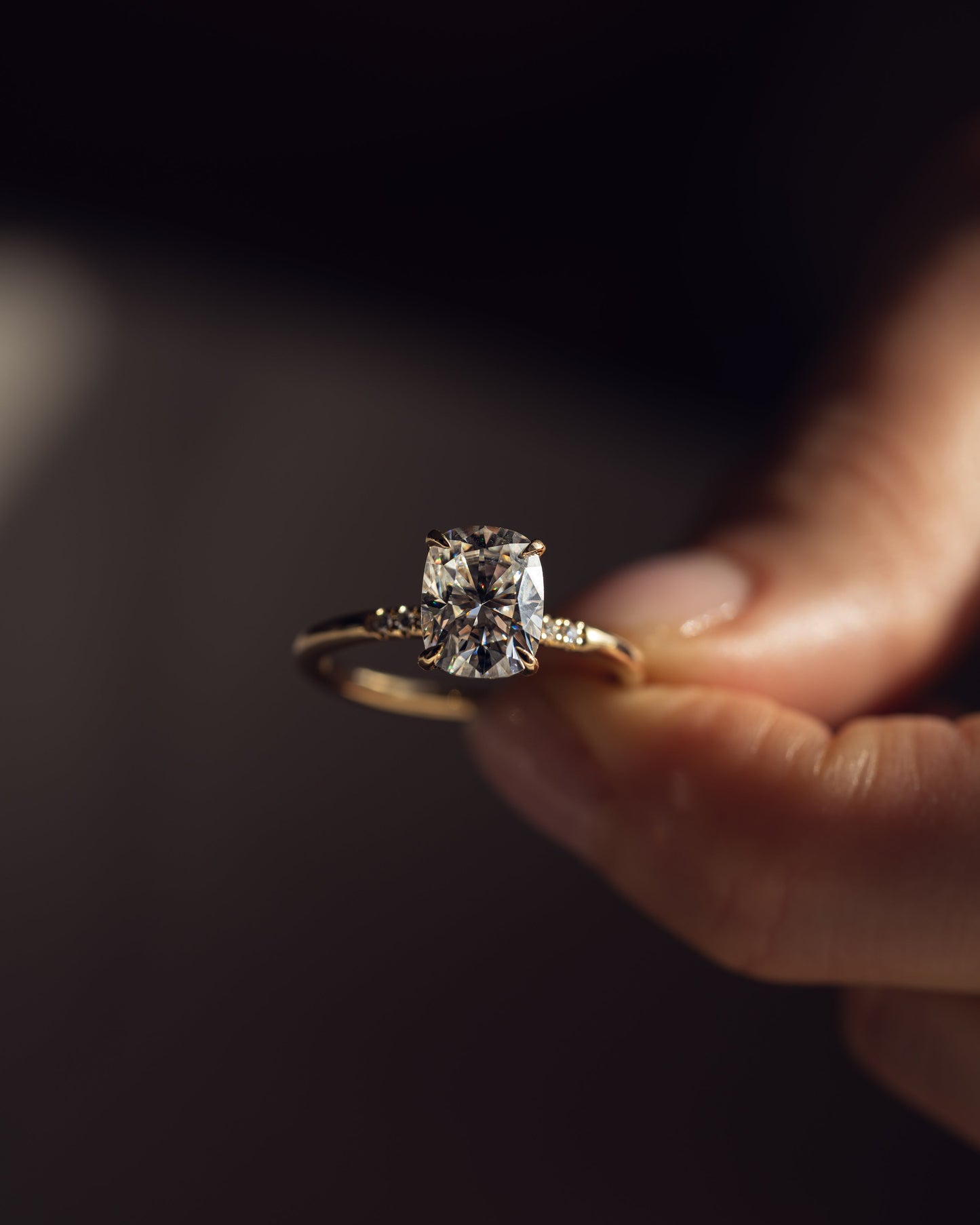 2.15 CT Cushion Cut Lab Grown Diamond Engagement Ring With Hidden Halo Setting