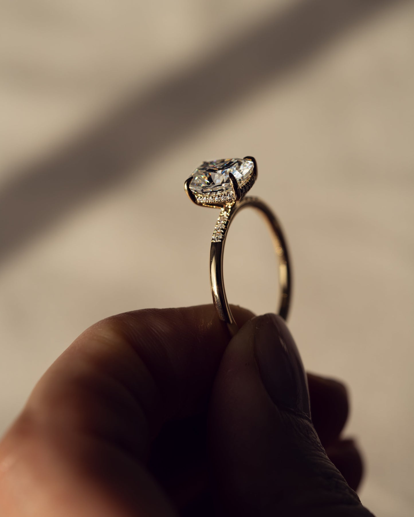 2.15 CT Cushion Cut Lab Grown Diamond Engagement Ring With Hidden Halo Setting