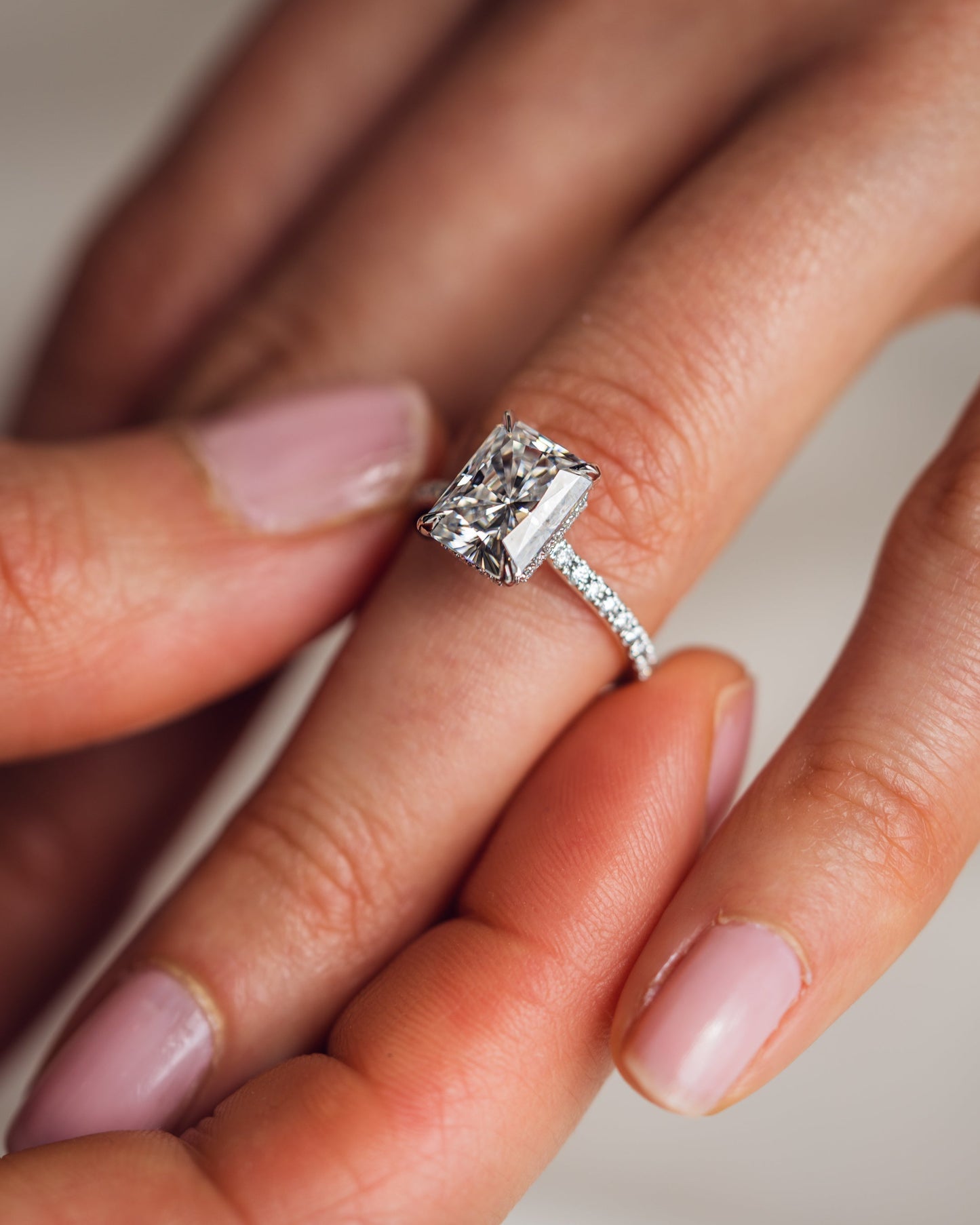 2.43 CT Radiant Cut Hidden Halo Setting Lab Grown Diamond Engagement Ring