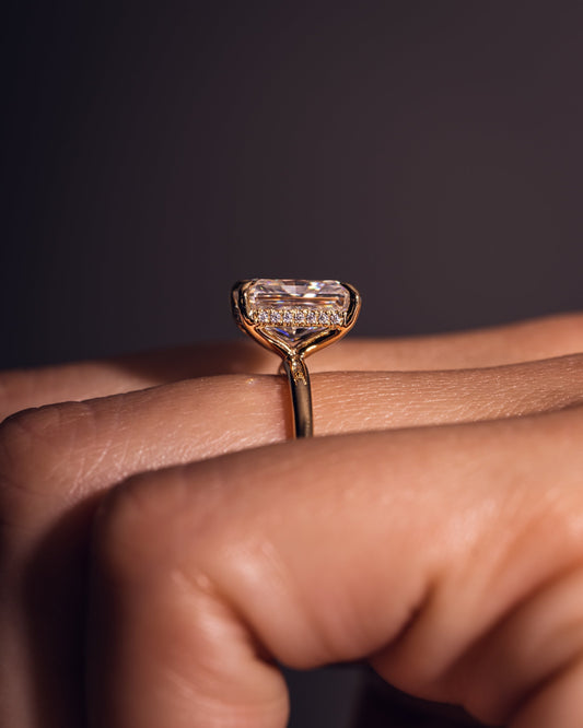 2.43 CT Radiant Cut Lab Grown Diamond Engagement Ring With Hidden Halo Setting
