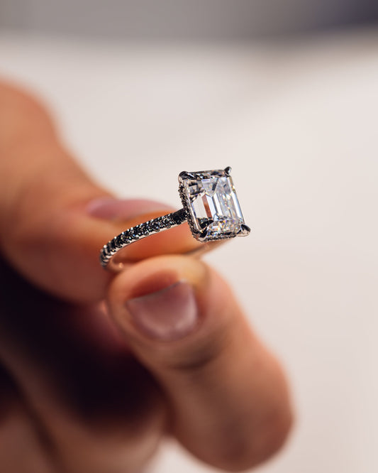 2.30 CT Emerald Cut Hidden Halo & Pave Setting Lab Grown Diamond Engagement Ring