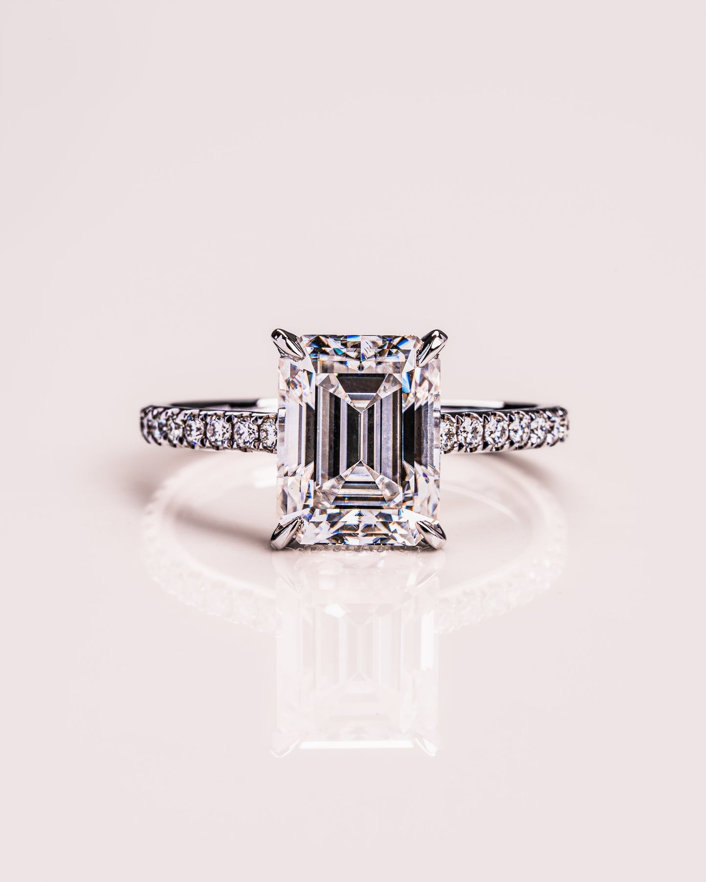 2.30 CT Emerald Cut Hidden Halo & Pave Setting Lab Grown Diamond Engagement Ring
